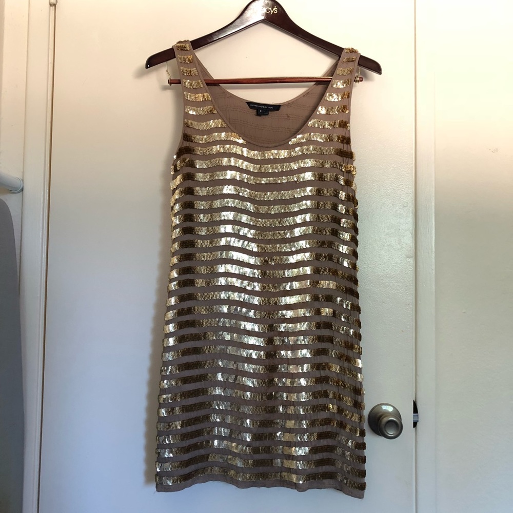 French Connection Gold Tank Sequin Dress Sz 8